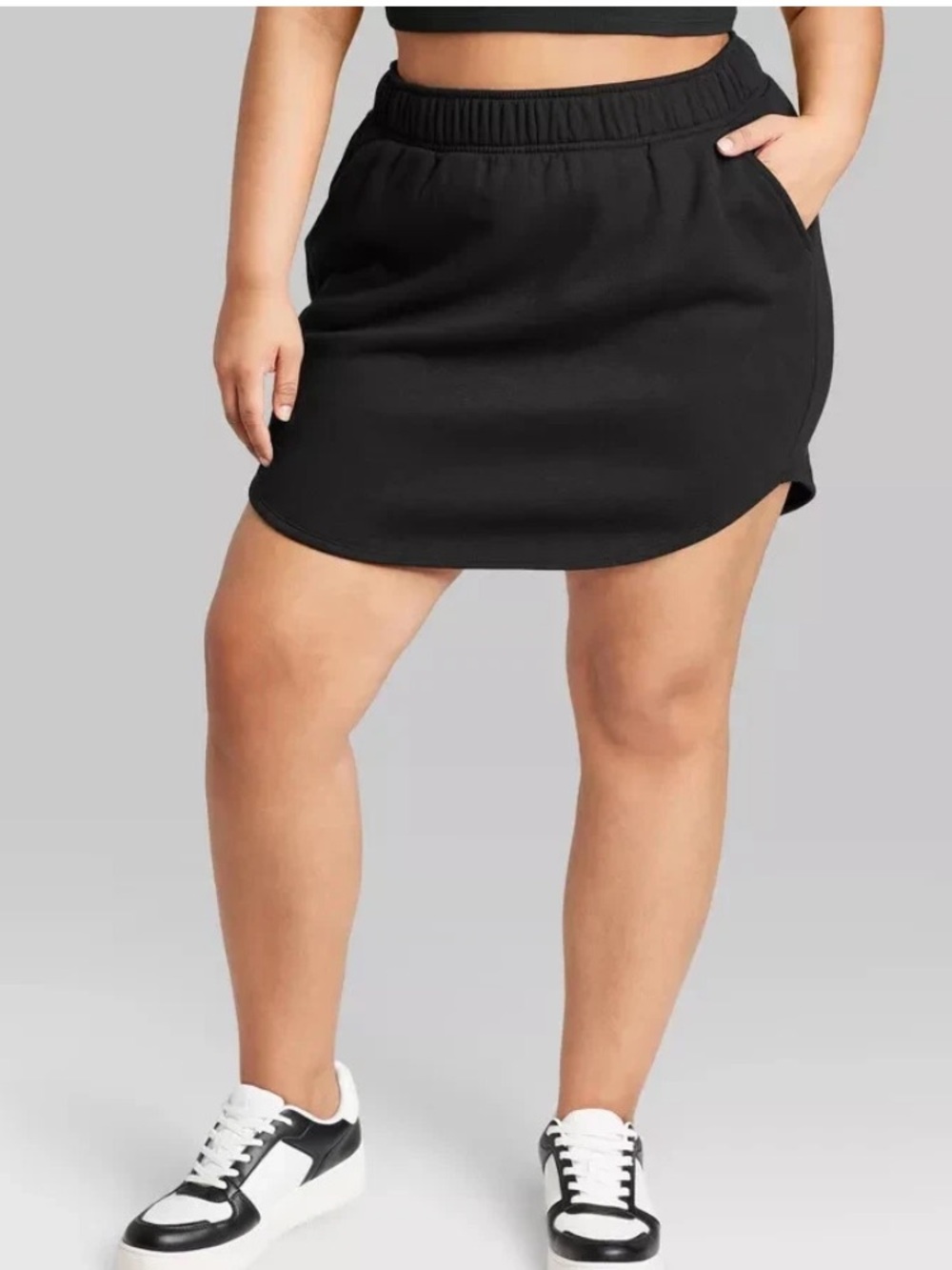 NWT Women’s Black Fleece Skirt with Pockets | Plus Size 1X & 2X | Above Knee